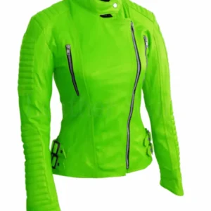 Women’s Green Brando Biker Leather Stylish Jacket