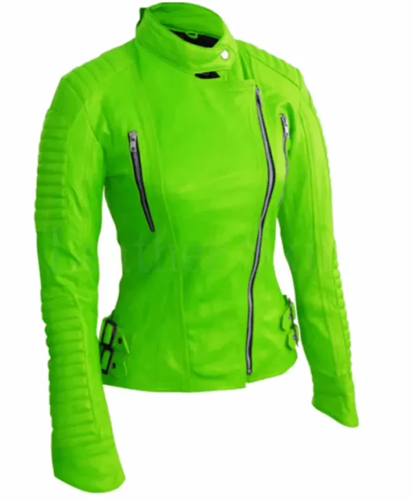 Women’s Green Brando Biker Leather Stylish Jacket