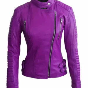Women’s Purple Brando Biker Leather Stylish Jacket