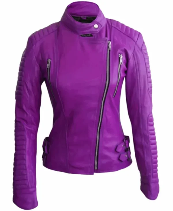 Women’s Purple Brando Biker Leather Stylish Jacket