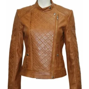 Women’s Slim-Fit Quilted Brown Stylish Leather Jacket