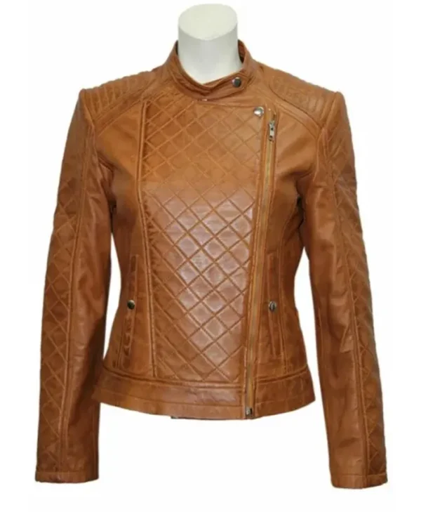 Women’s Slim-Fit Quilted Brown Stylish Leather Jacket