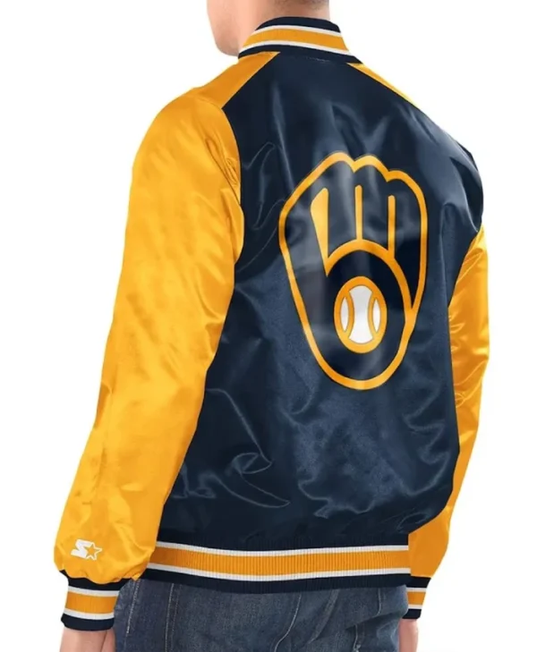 Milwaukee Brewers Renegade Navy/Gold Satin Jacket - Image 2