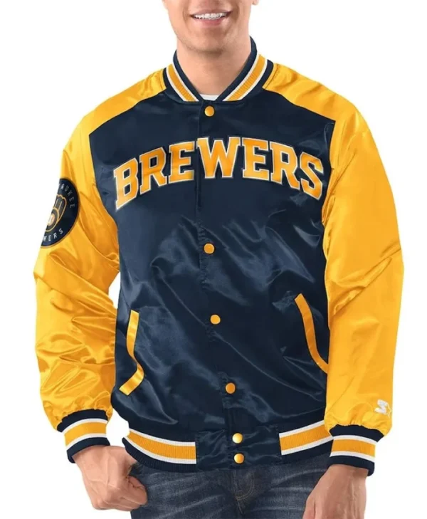 Milwaukee Brewers Renegade Navy/Gold Satin Jacket