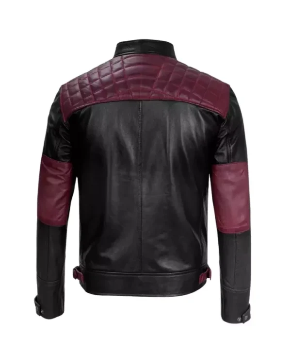 Buy Now Men Black and Maroon Cafe Racer Leather Bomber Jacket For Unisex