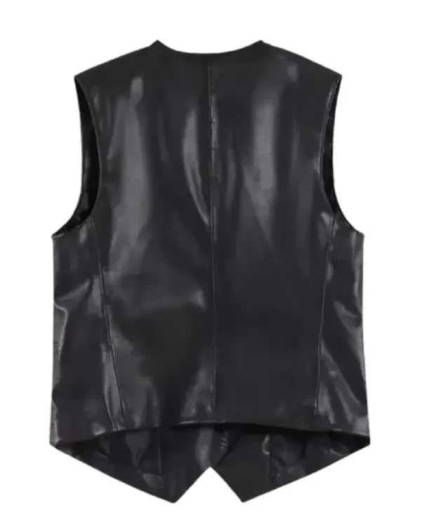 Men’s Black PU Leather Stylish Vest - Image 2
