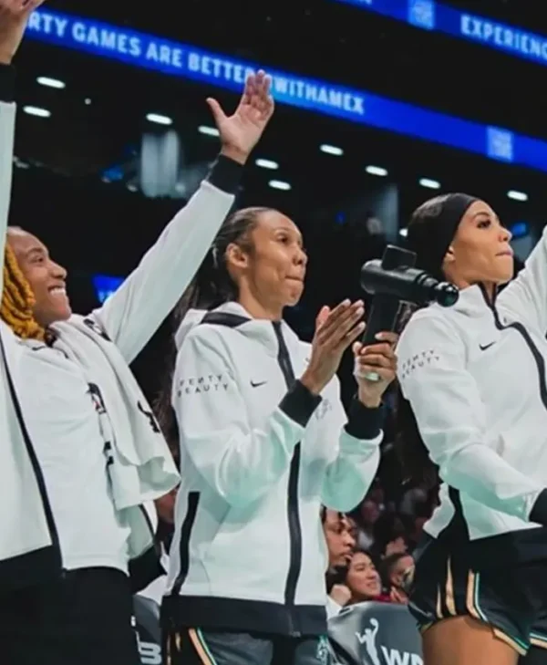 New York Liberty Nike Fenty Beauty White Hooded Stylish Jacket - Image 2