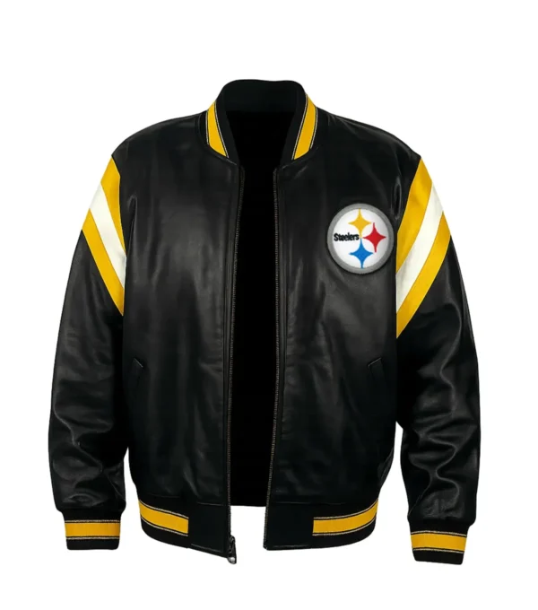 Buy Now Pittsburgh Steelers Black Leather Bomber Jacket For Unisex