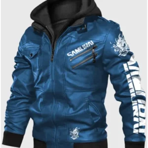 Cyberpunk 2077 Blue Samurai Bomber Leather Jacket
