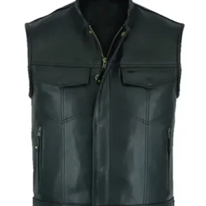 Men’s Black Moto Biker Leather Stylish Vest