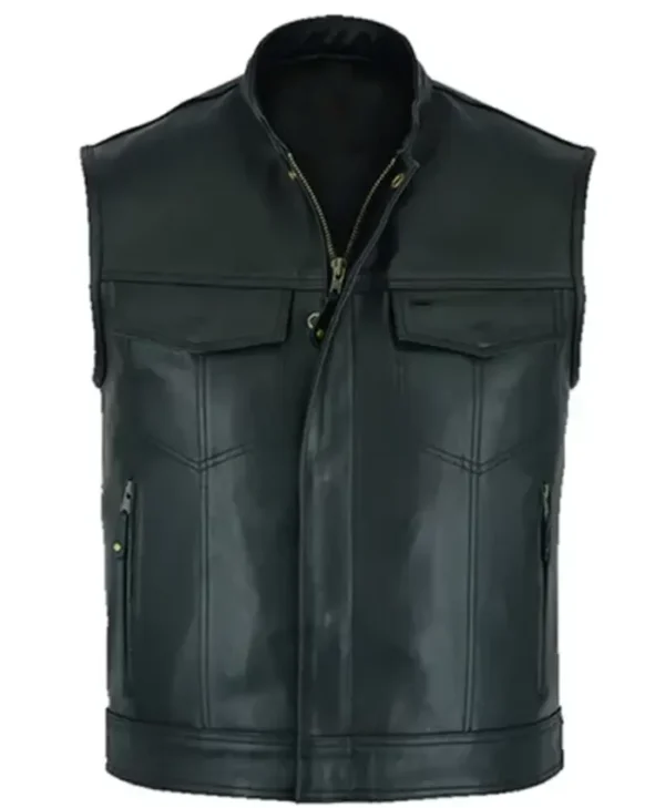 Men’s Black Moto Biker Leather Stylish Vest