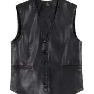 Men’s Black PU Leather Stylish Vest