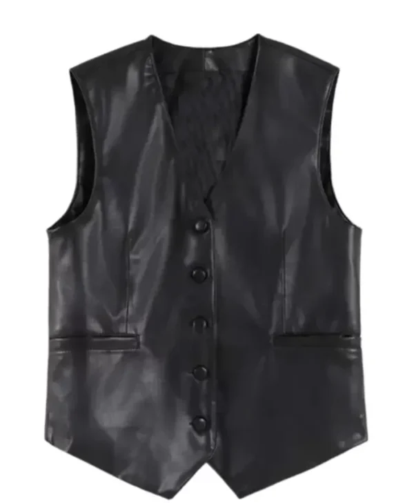 Men’s Black PU Leather Stylish Vest