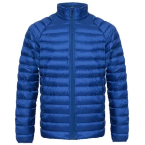 Mens Blue Quilted Bomber Zip-Up Jacket