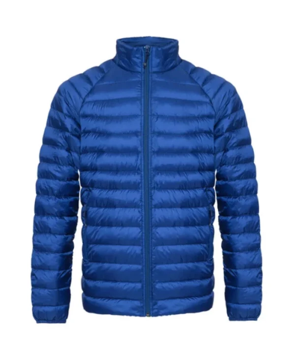 Mens Blue Quilted Bomber Zip-Up Jacket