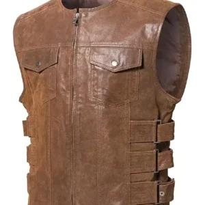 Men’s Brown Real Leather Motorcycle Stylish Vest