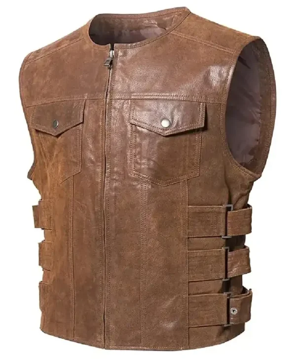 Men’s Brown Real Leather Motorcycle Stylish Vest