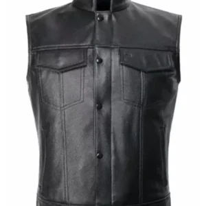 Men’s Motorcycle Biker Black Leather Stylish Vest