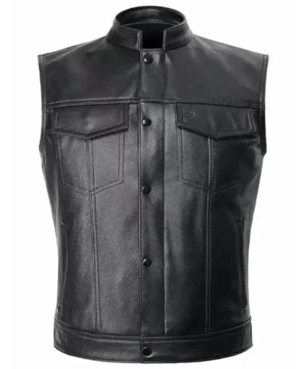Men’s Motorcycle Biker Black Leather Stylish Vest