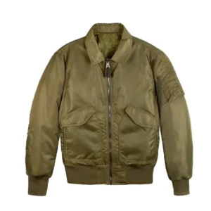 Mens Olive Zip-Up Bomber Olive Green Jacket