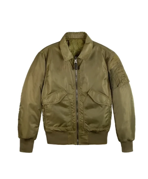 Mens Olive Zip-Up Bomber Olive Green Jacket