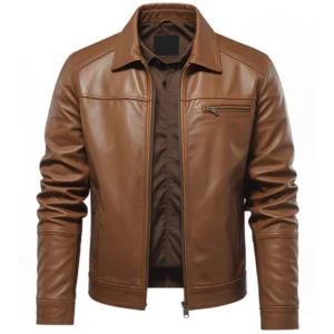 Mens Slim Fit Shirt Collar Leather Jacket