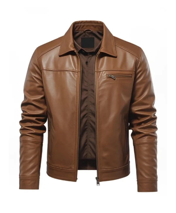 Mens Slim Fit Shirt Collar Leather Jacket