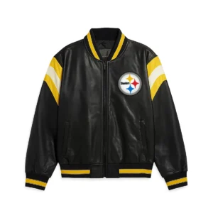 Pittsburgh Steelers Black Leather Bomber Jacket
