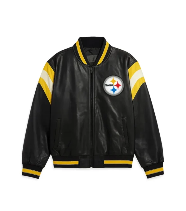 Pittsburgh Steelers Black Leather Bomber Jacket