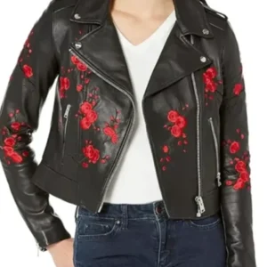Scarlett Floral Leather Black Jacket