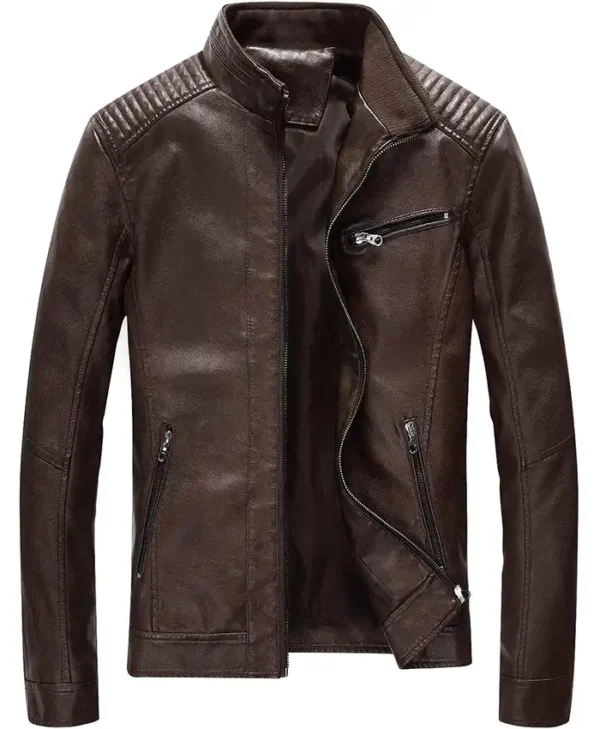 Buy Now Slim Fit Cafe Racer Full Length Motorcycle Leather Jacket For Unisex