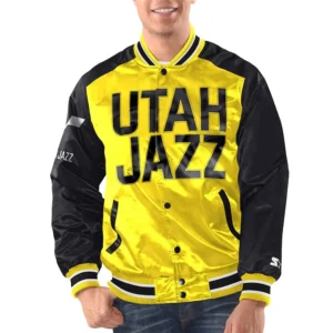 Yellow And Black Utah Jazz Renegade Varsity Jacket